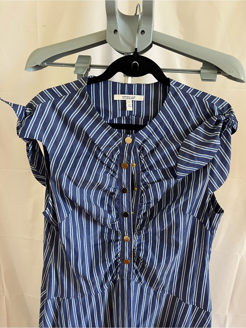 10 Crosby Derek Lam Navy and White Striped Midi Dress